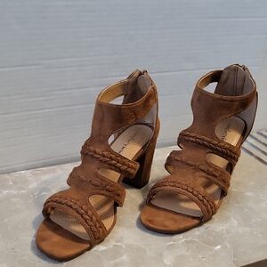 Comfortview Brown Suede Heeled Sandals...Heel 3in